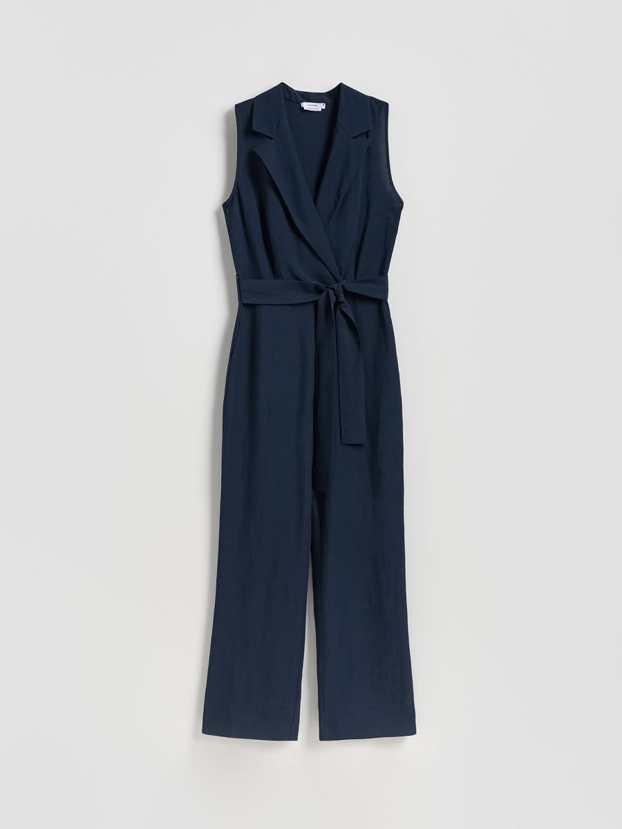 Linen blend jumpsuit - navy - RESERVED - 5