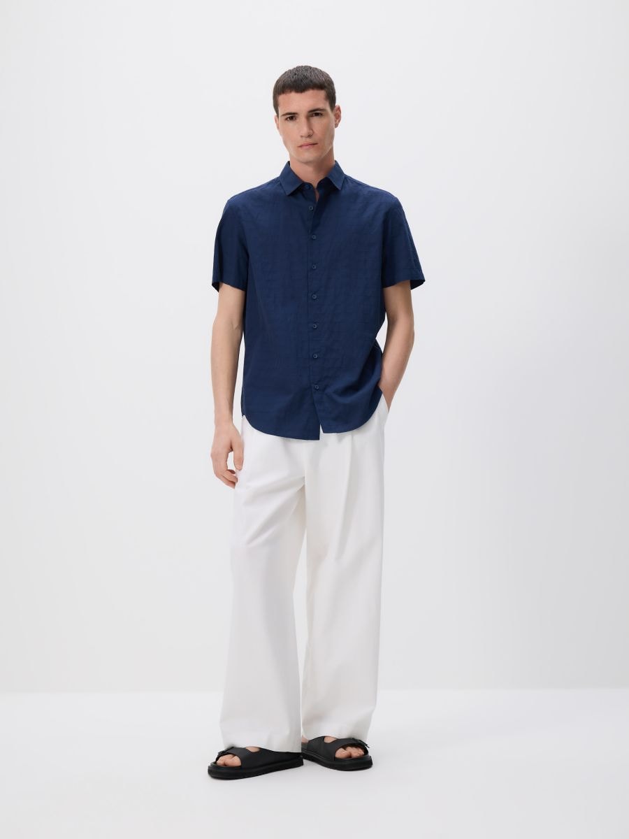 Regular fit overhemd van structuurstof - marineblauw - RESERVED - 2