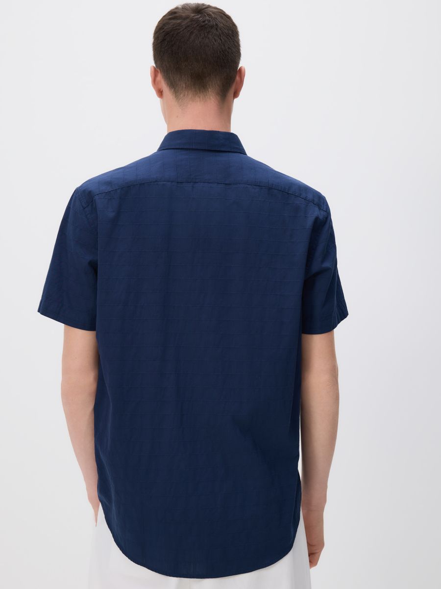 Regular fit overhemd van structuurstof - marineblauw - RESERVED - 4