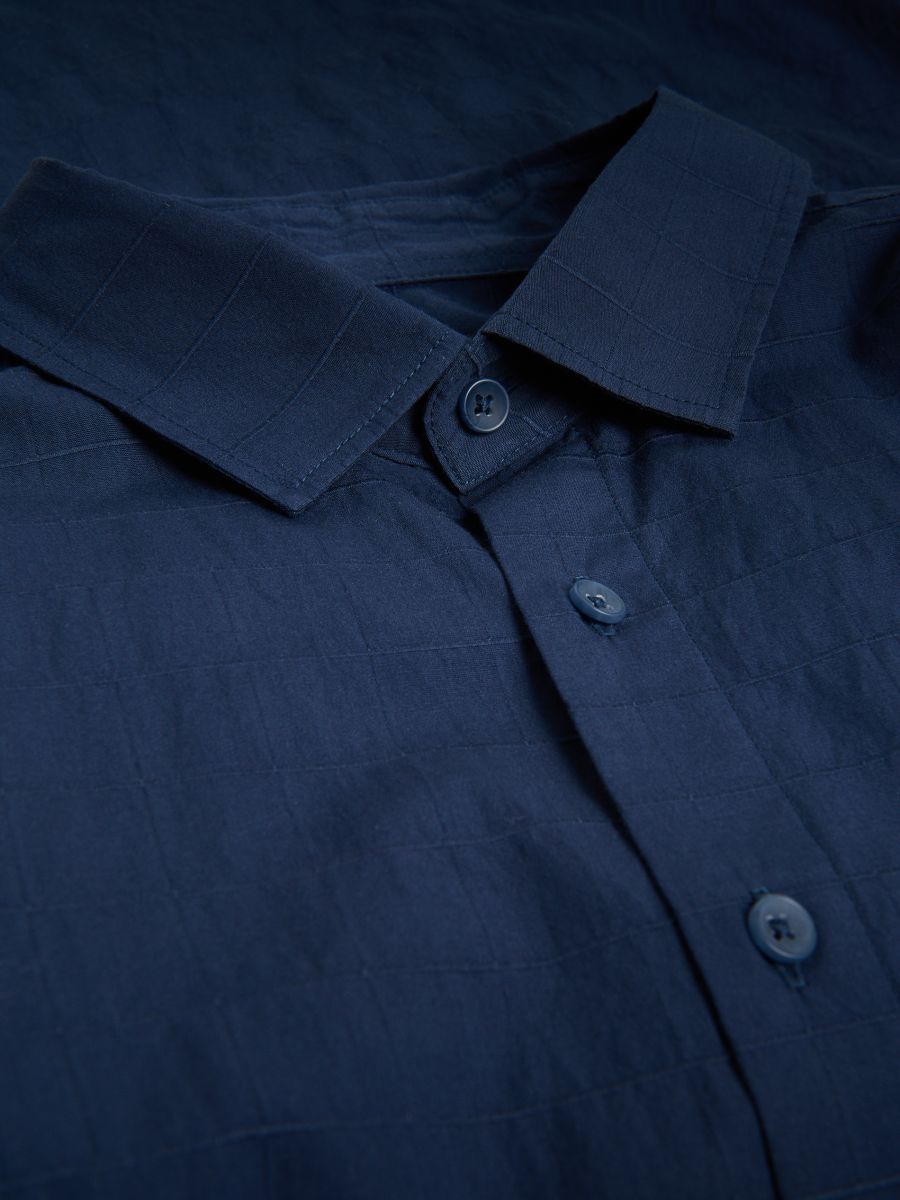Regular fit overhemd van structuurstof - marineblauw - RESERVED - 6