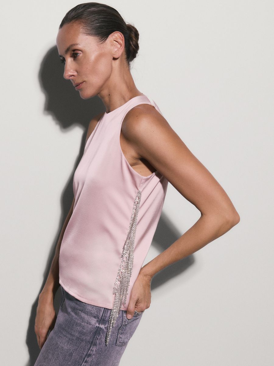 Top with decorative detail - pastel pink - RESERVED