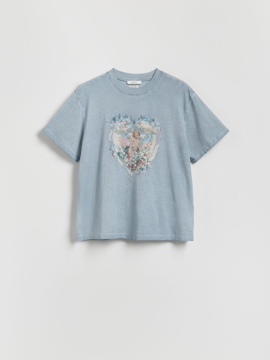 T-Shirt mit Print - blassblau - RESERVED