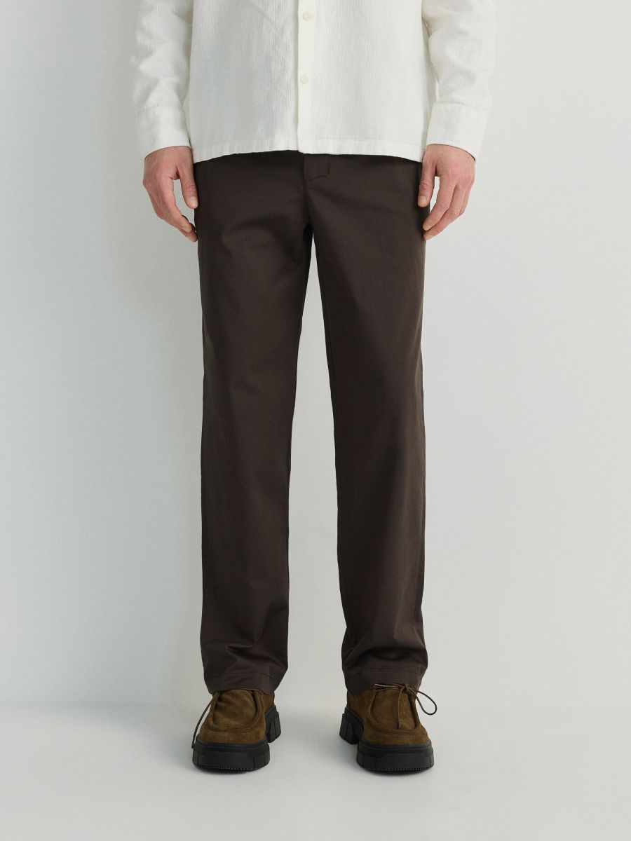 Regular fit chino trousers - dark brown - RESERVED - 3