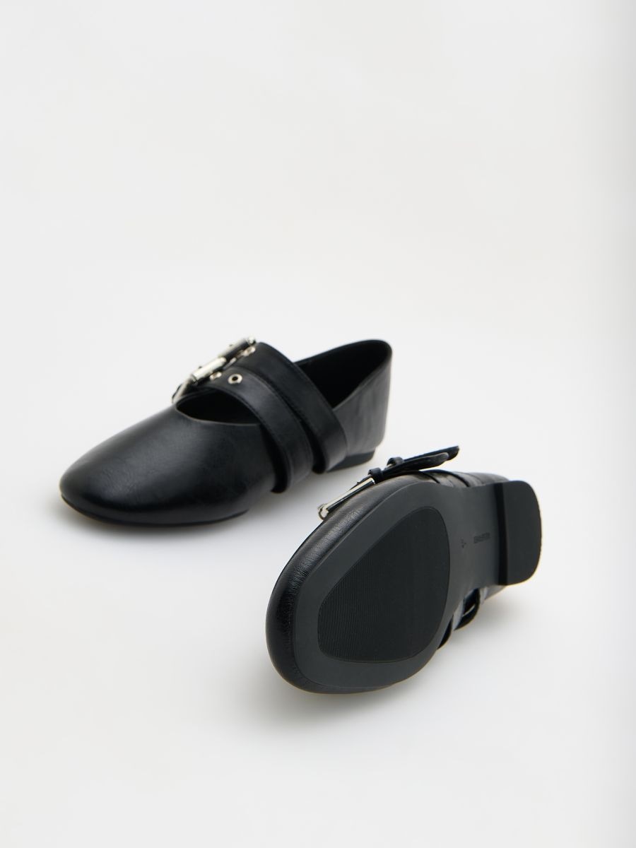 Ballerinasko i læder med stropper - sort - RESERVED - 4