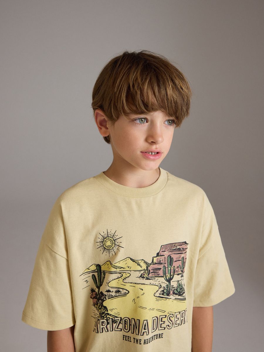 Oversized T-shirt met print - crème - RESERVED