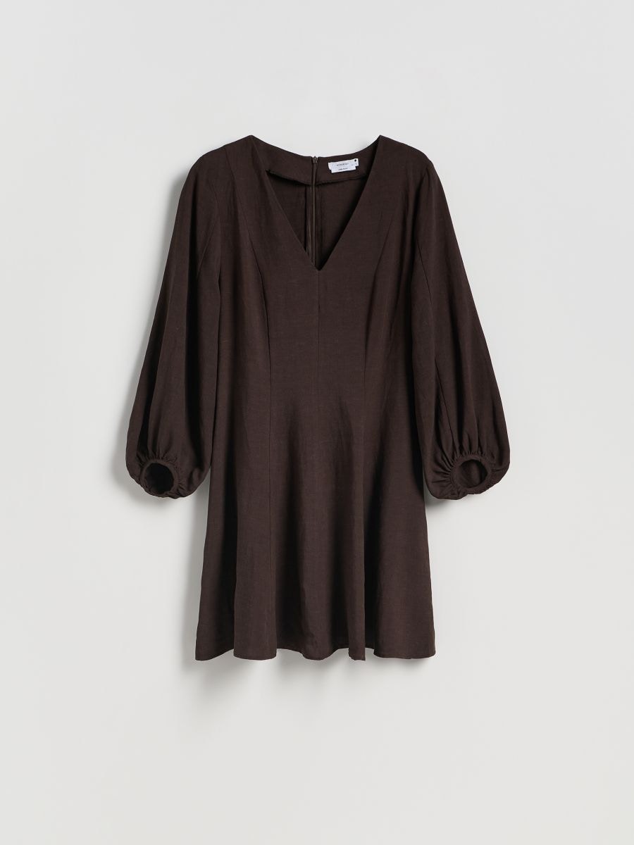 Minikleid mit Leinenanteil - braun - RESERVED