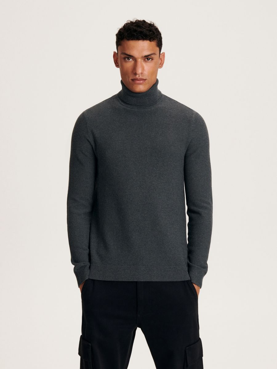 Pull en coton à col roulé - gris foncé - RESERVED - 5