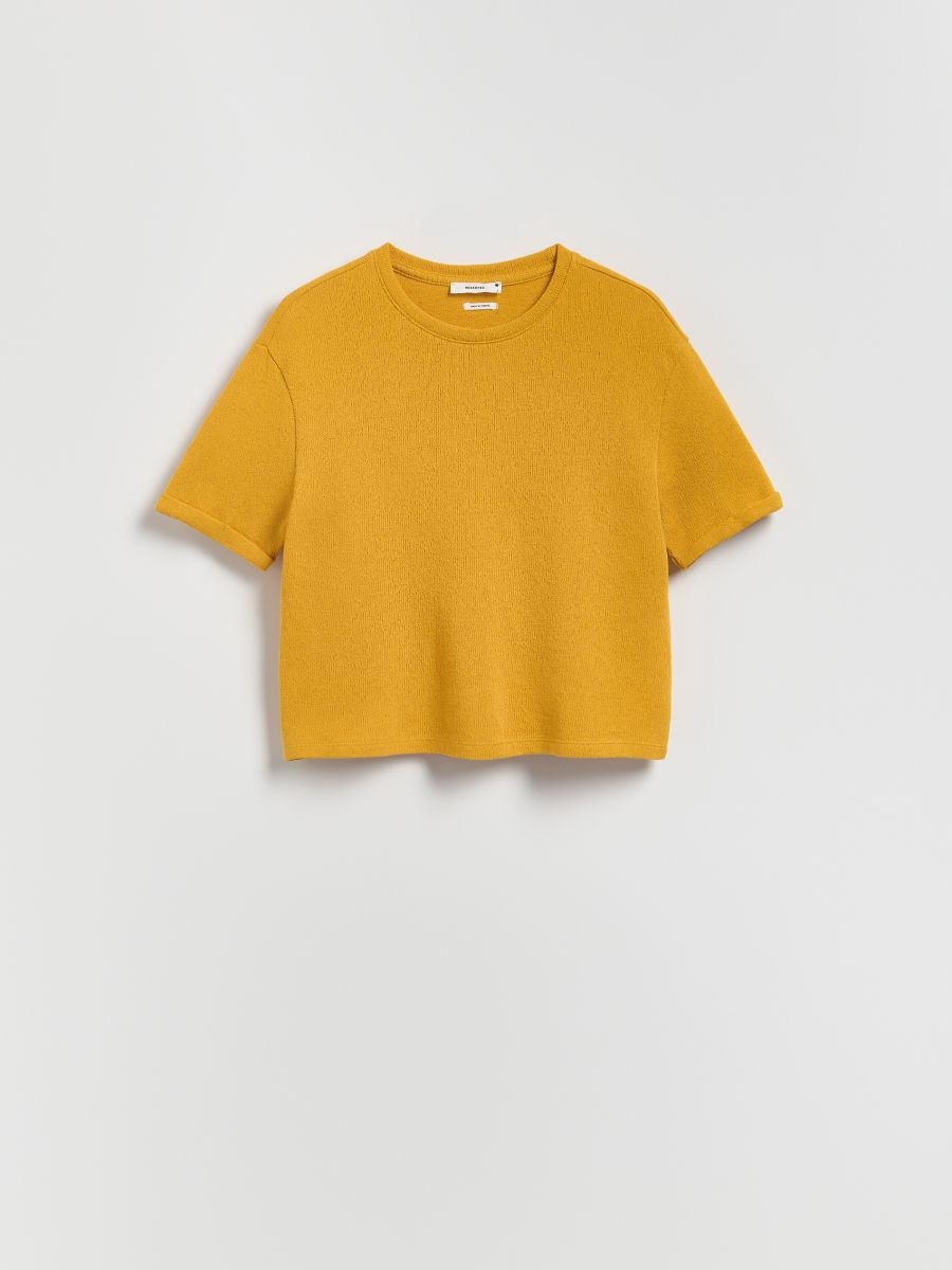 Dzianinowy t-shirt z bawełną - żółty - RESERVED