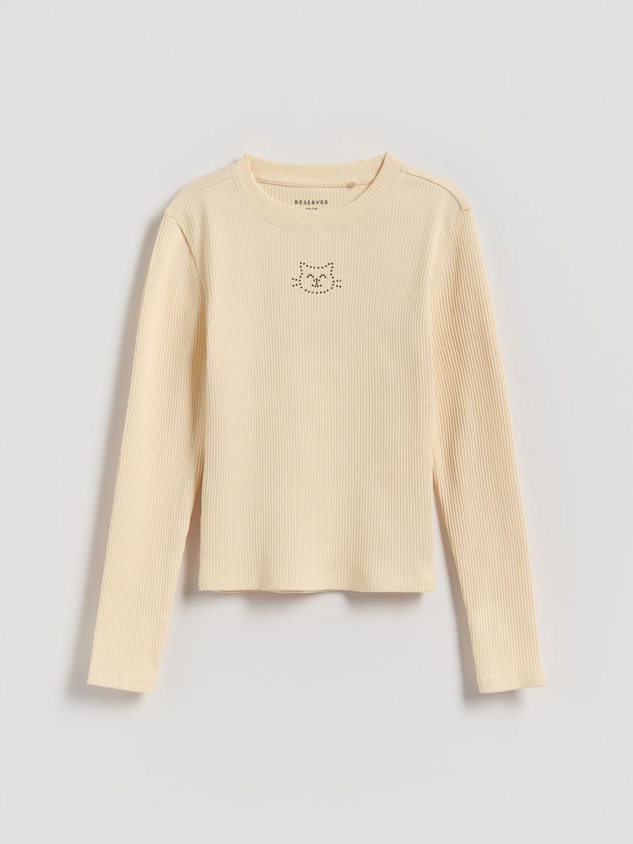 Geripptes Shirt mit Applikation - beige - RESERVED