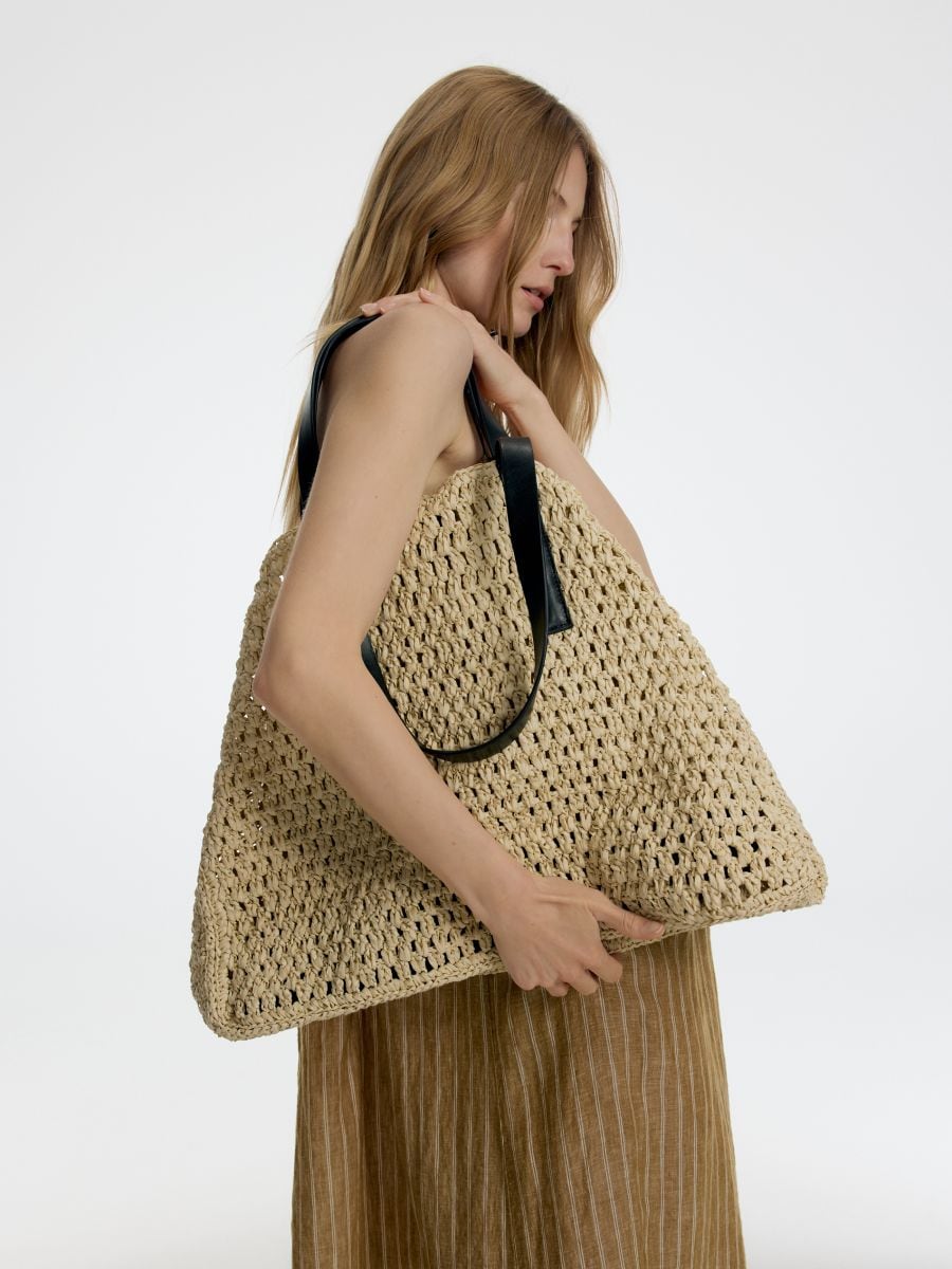 Fonott shopper táska - krémszínű - RESERVED