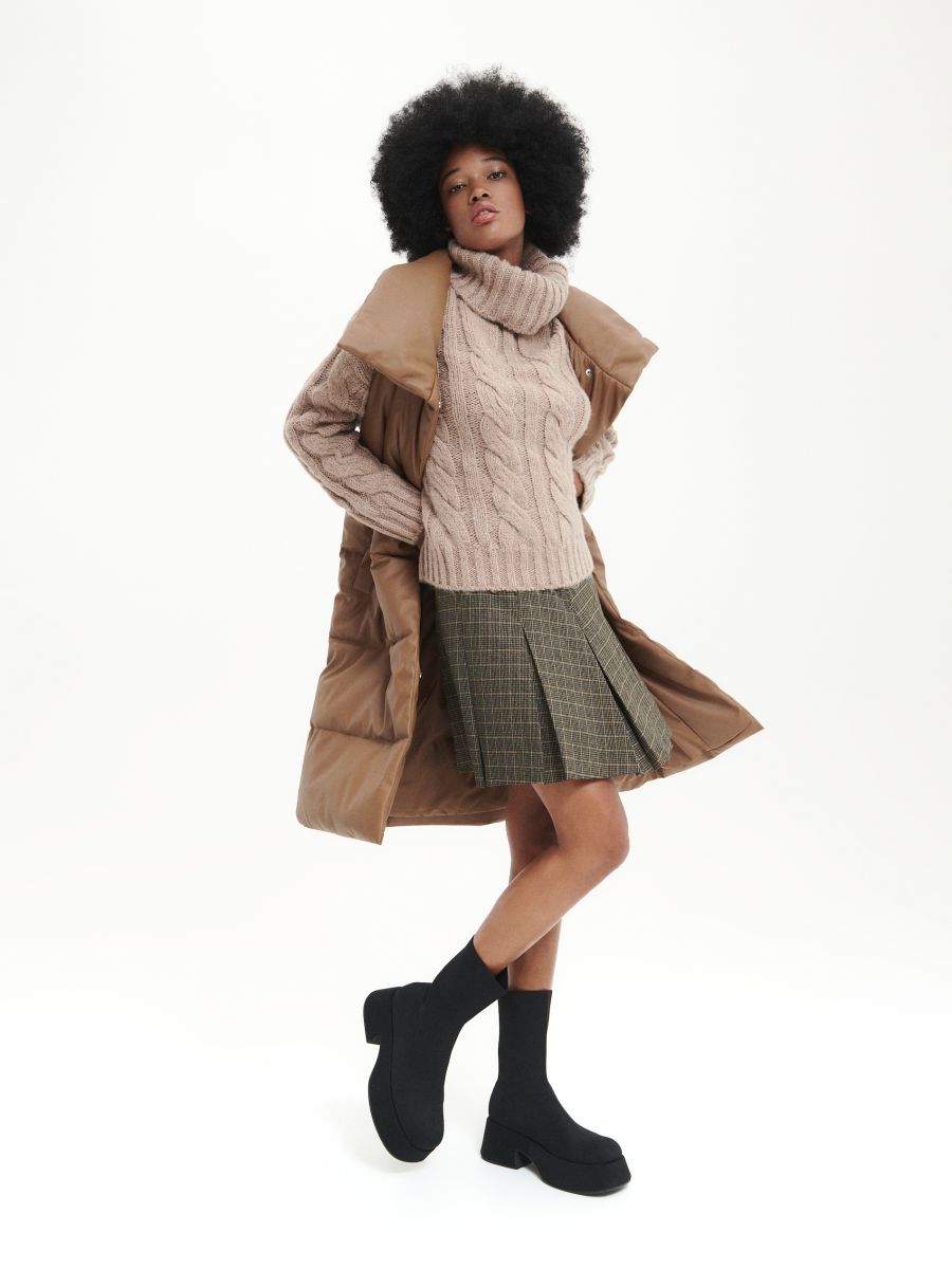 Sweter oversize z golfem - beżowy - RESERVED - 2