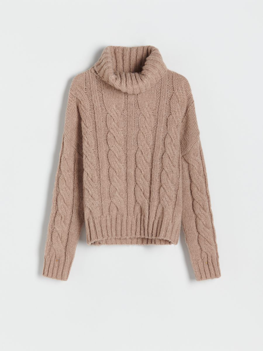 Sweter oversize z golfem - beżowy - RESERVED - 4