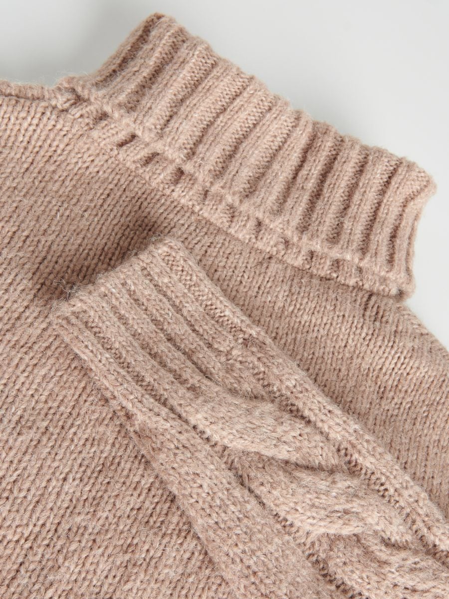 Sweter oversize z golfem - beżowy - RESERVED - 5