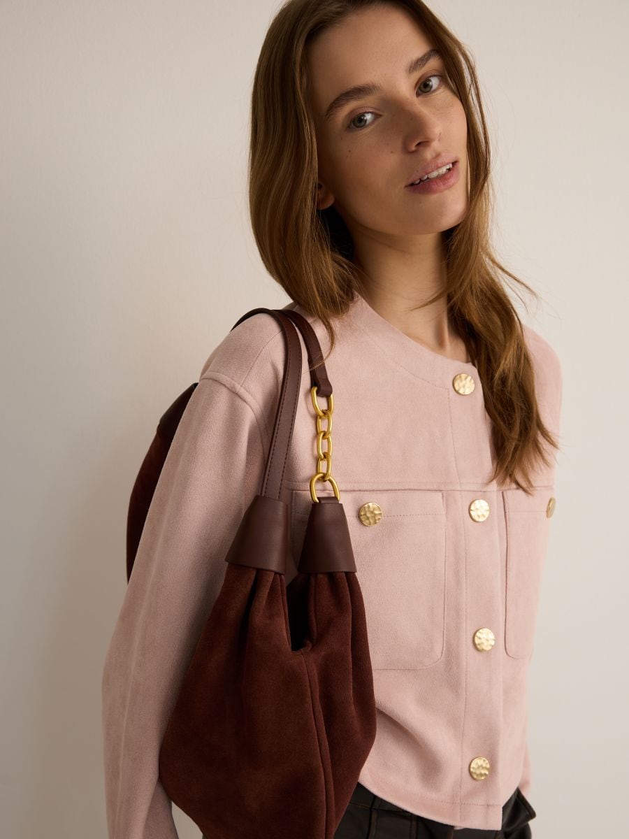 Veste avec col en daim - brun foncé - RESERVED - 6