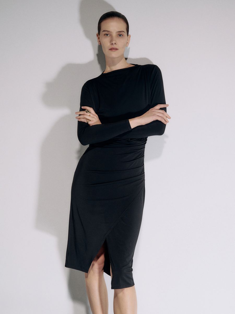 Midi dress with gathering - black - RESERVED - 2
