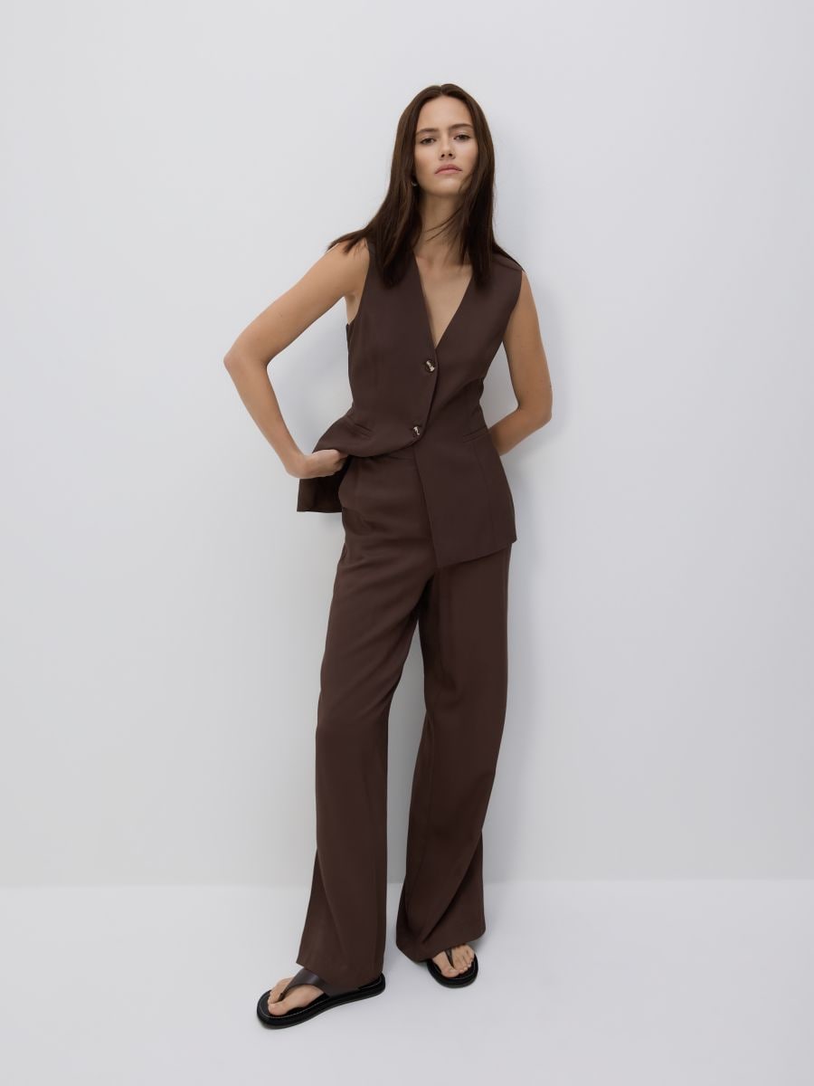 Loose trousers with viscose - brown - RESERVED