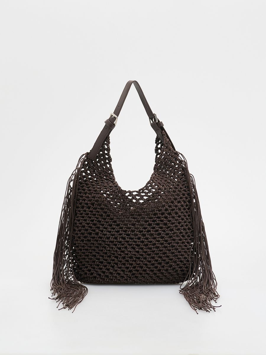 Pleciona torebka hobo z frędzlami - ciemnobrązowy - RESERVED - 3