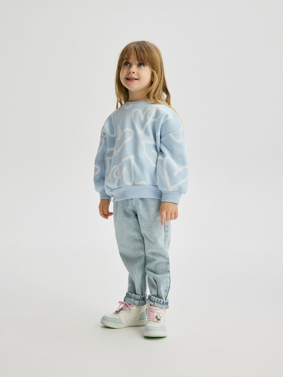 Sweatshirt with heart print - pale blue - RESERVED - 4