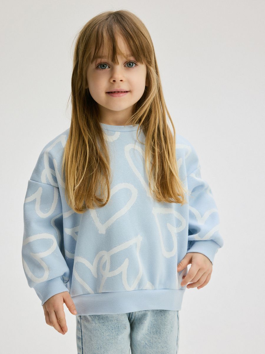 Sweatshirt with heart print - pale blue - RESERVED - 2