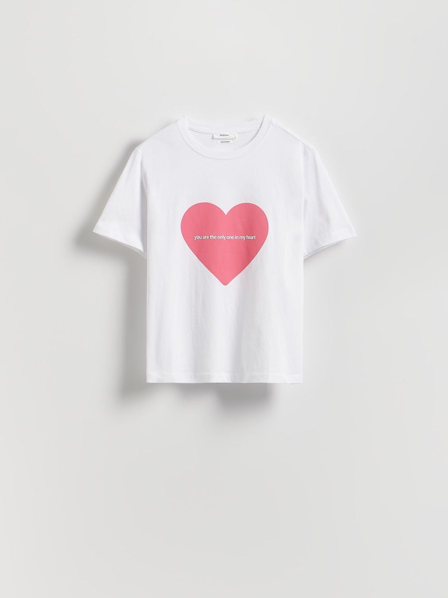 Bawełniany t-shirt z nadrukiem - złamana biel - RESERVED