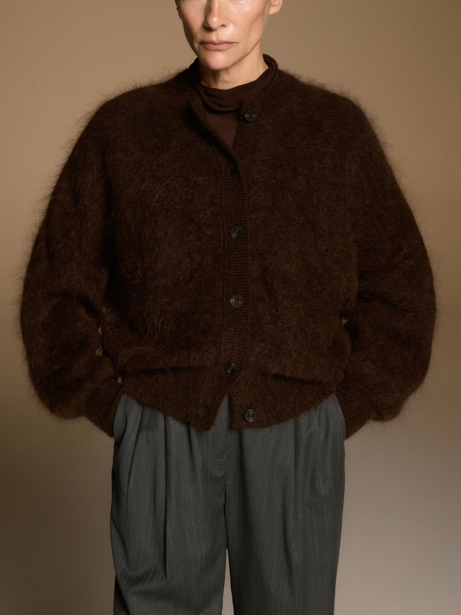 Cardigan with mohair - dark brown - RESERVED