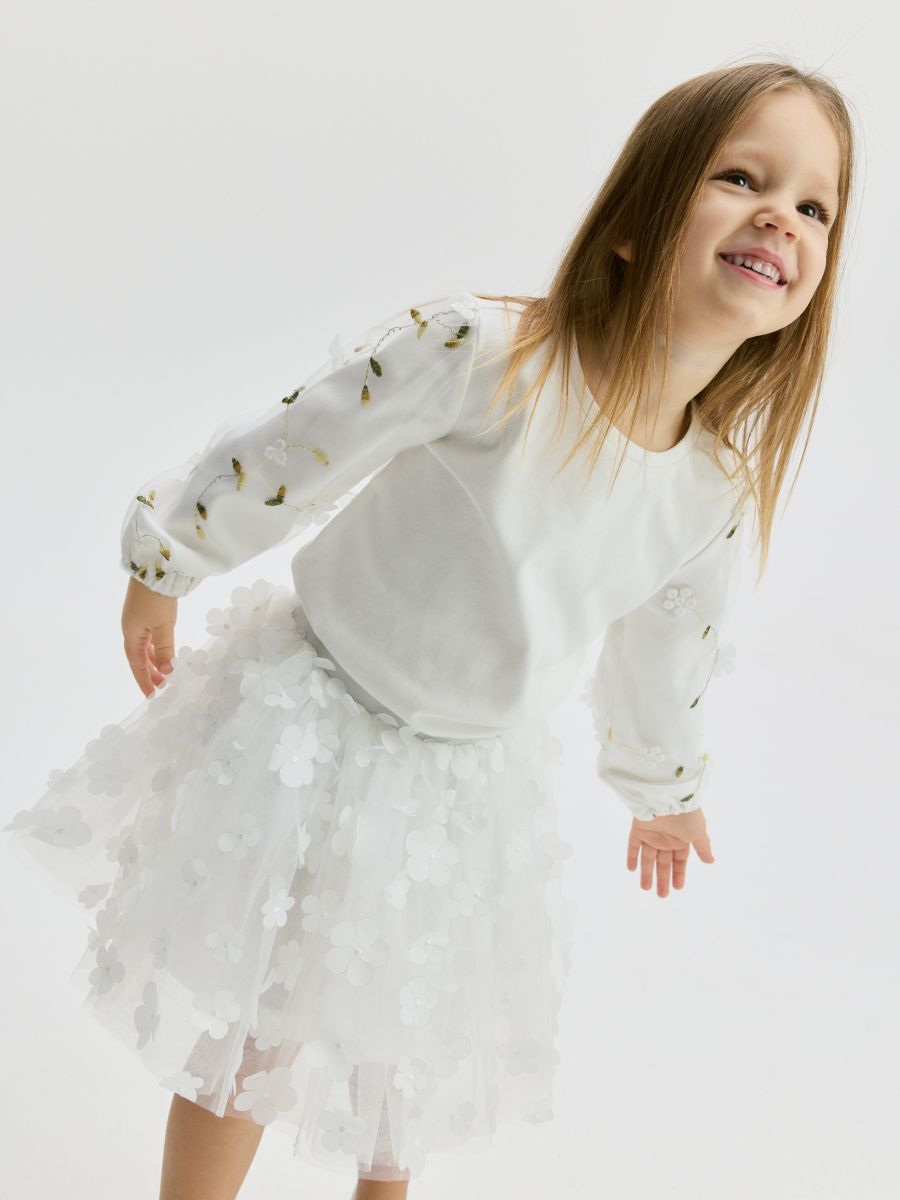 Tulle skirt with flowers - white - RESERVED - 3