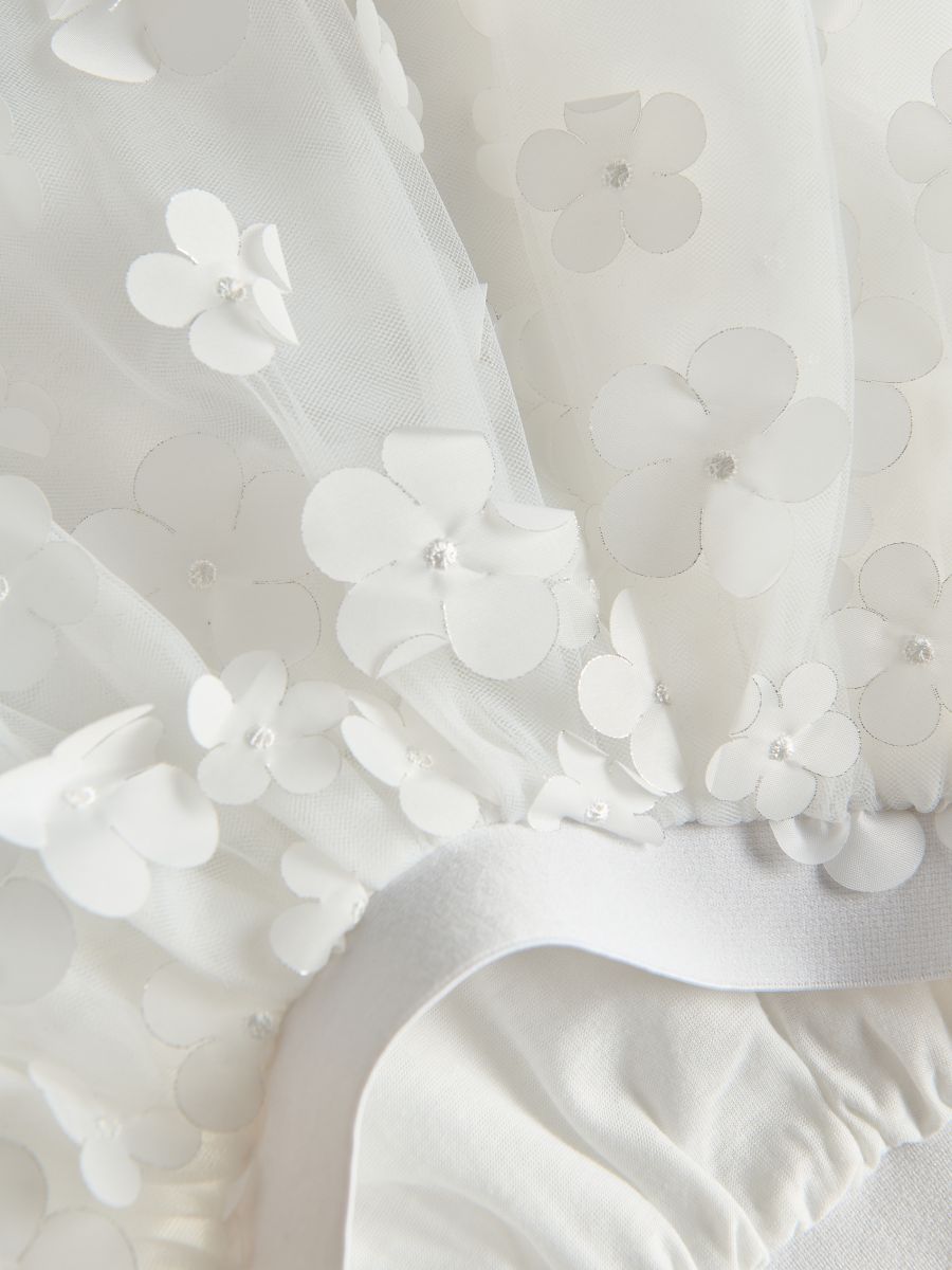 Tulle skirt with flowers - white - RESERVED - 4