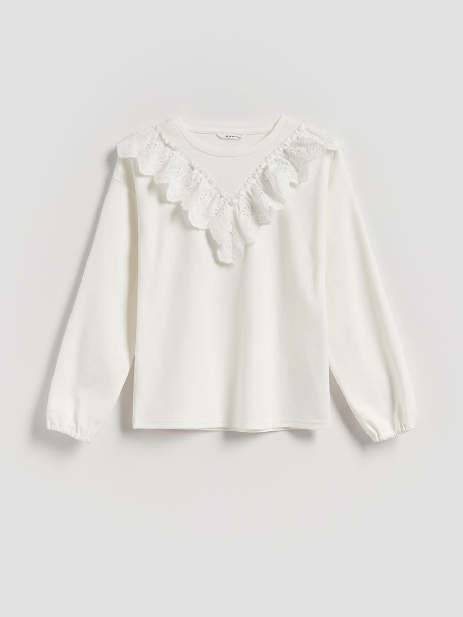 Cotton blouse with flounce - cream - RESERVED