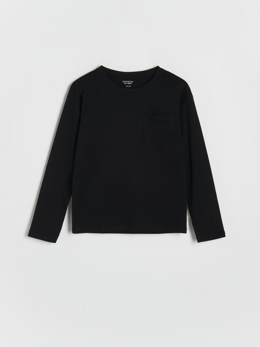 Pikkade varrukate ja taskuga T-särk Basic - must - RESERVED - 2