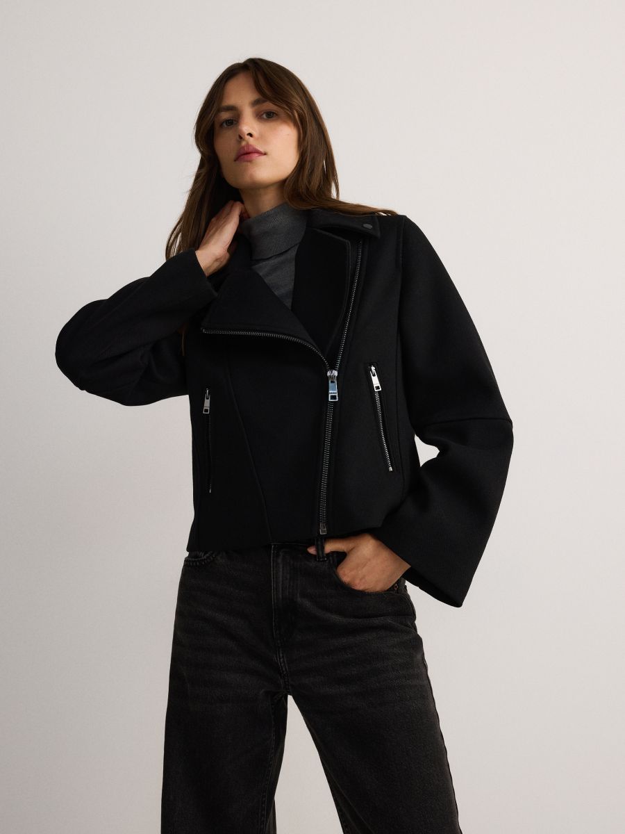 Biker-style jacket with wool - black - RESERVED - 2