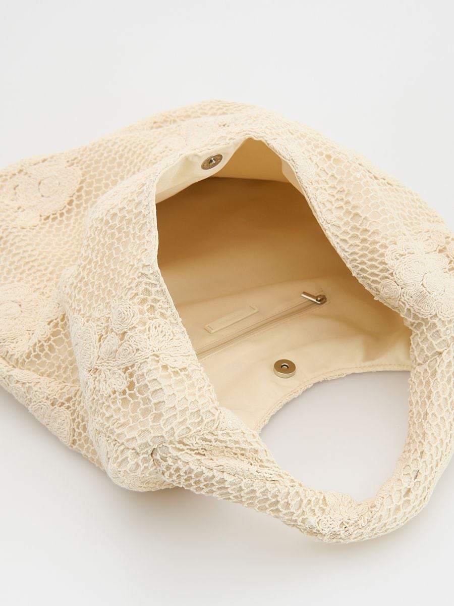 Laser-cut hobo bag - cream - RESERVED - 5