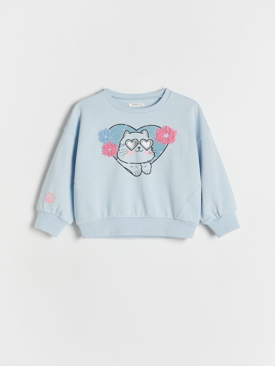 Cotton rich sweatshirt with print - pale blue - RESERVED