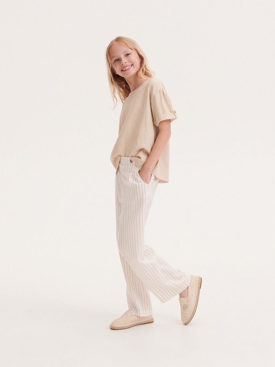 Patterned trousers with linen blend - beige - RESERVED - 3