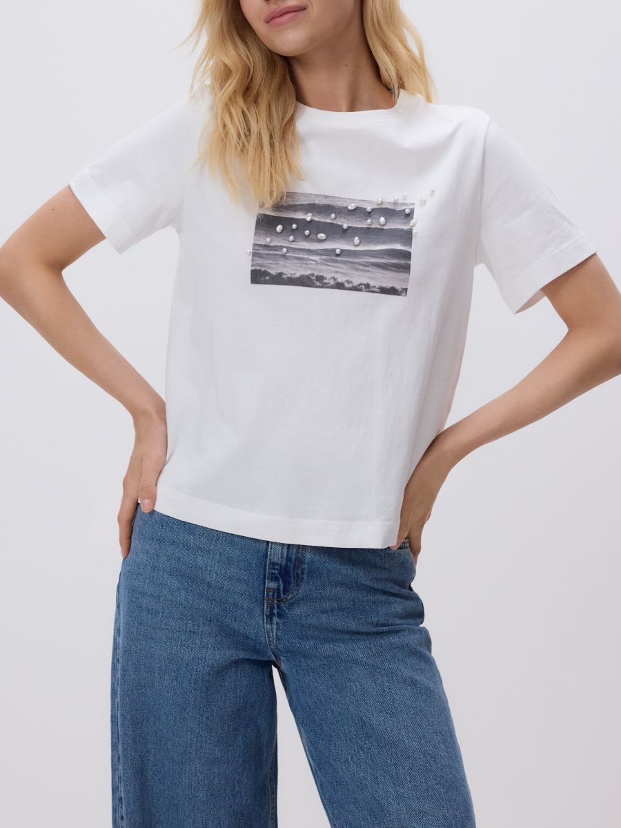 T-shirt with print and appliqué - white - RESERVED - 2