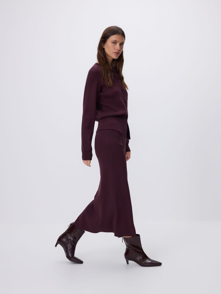 Viscose blend midi skirt - burgundy - RESERVED