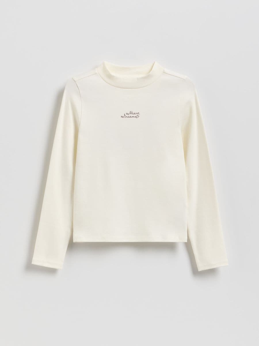 Katoenen blouse met borduursel - crème - RESERVED