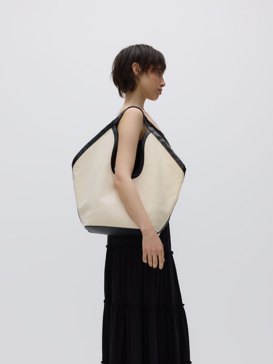 Fabric hobo bag - cream - RESERVED - 3