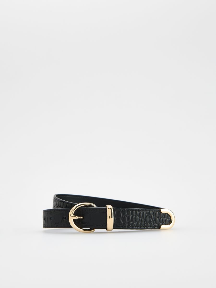 Leather belt with buckle - black - RESERVED