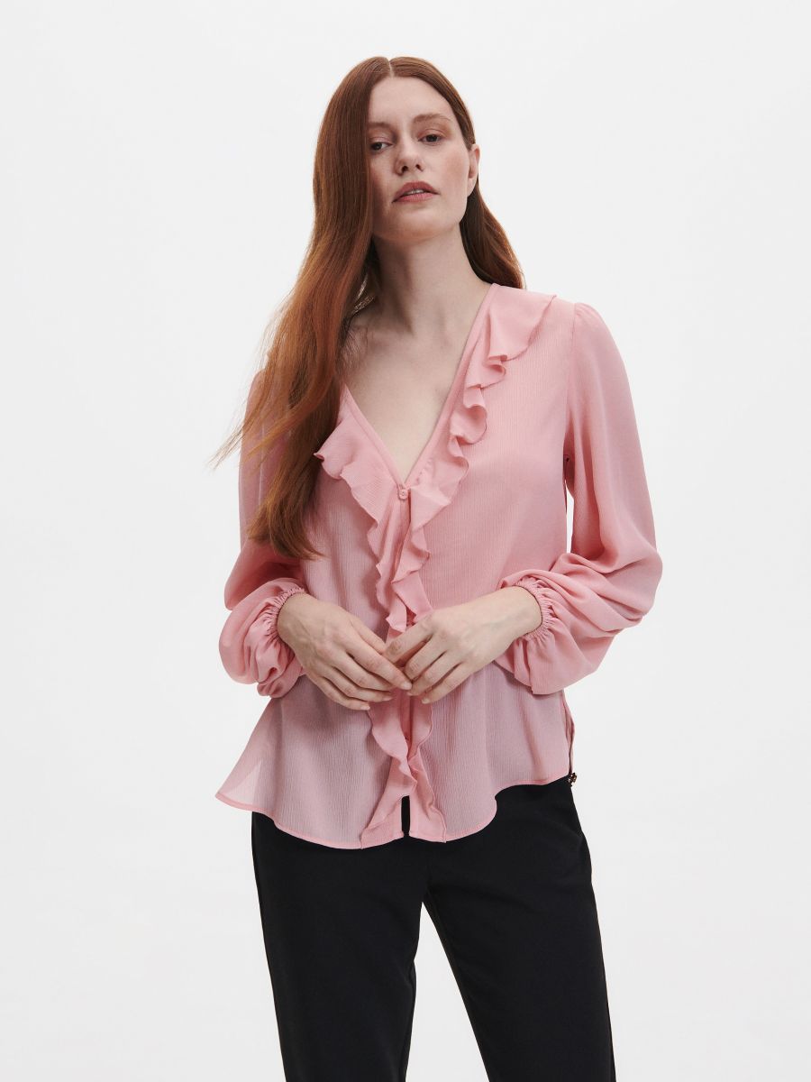 aanvulling Betrouwbaar Zonnig Blouse met ruches, RESERVED, 3686T-03X