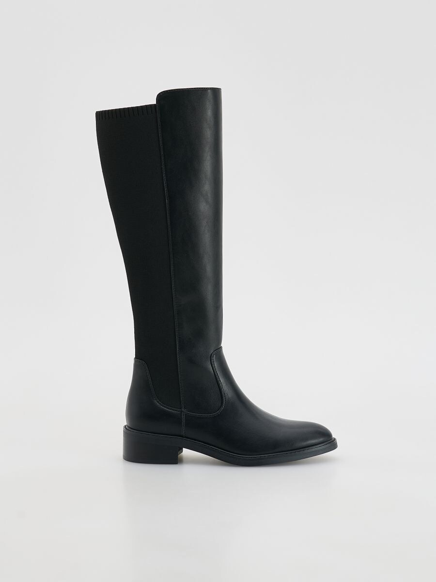 Over-the-knee boots with elasticated upper - black - RESERVED