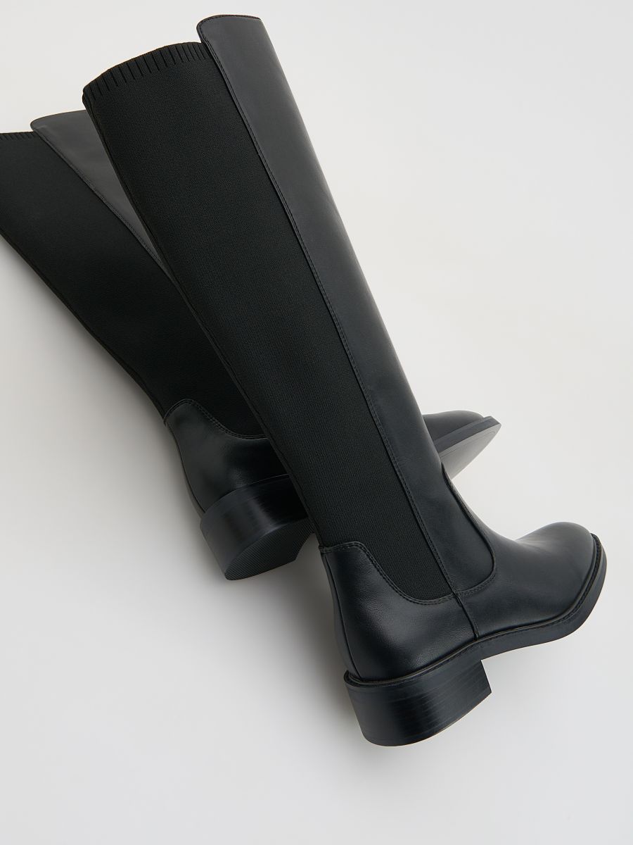 Kozaki z elastyczną cholewką Kolor czarny - RESERVED - 368FF-99X