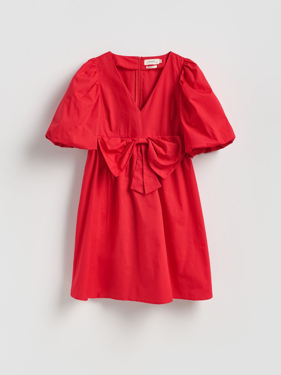 Cotton dress with bow - red - RESERVED