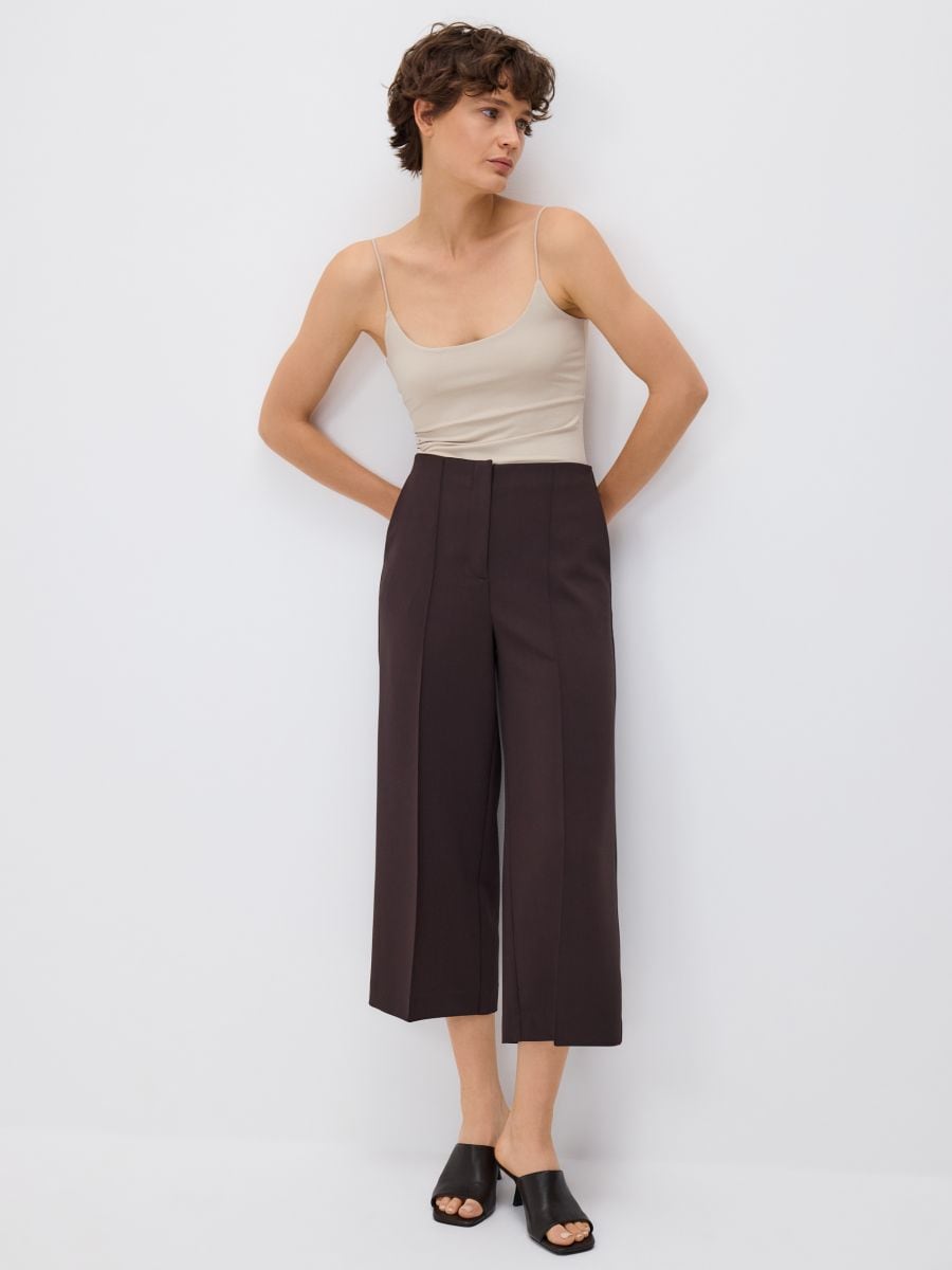Culotte trousers with pressed crease - dark brown - RESERVED