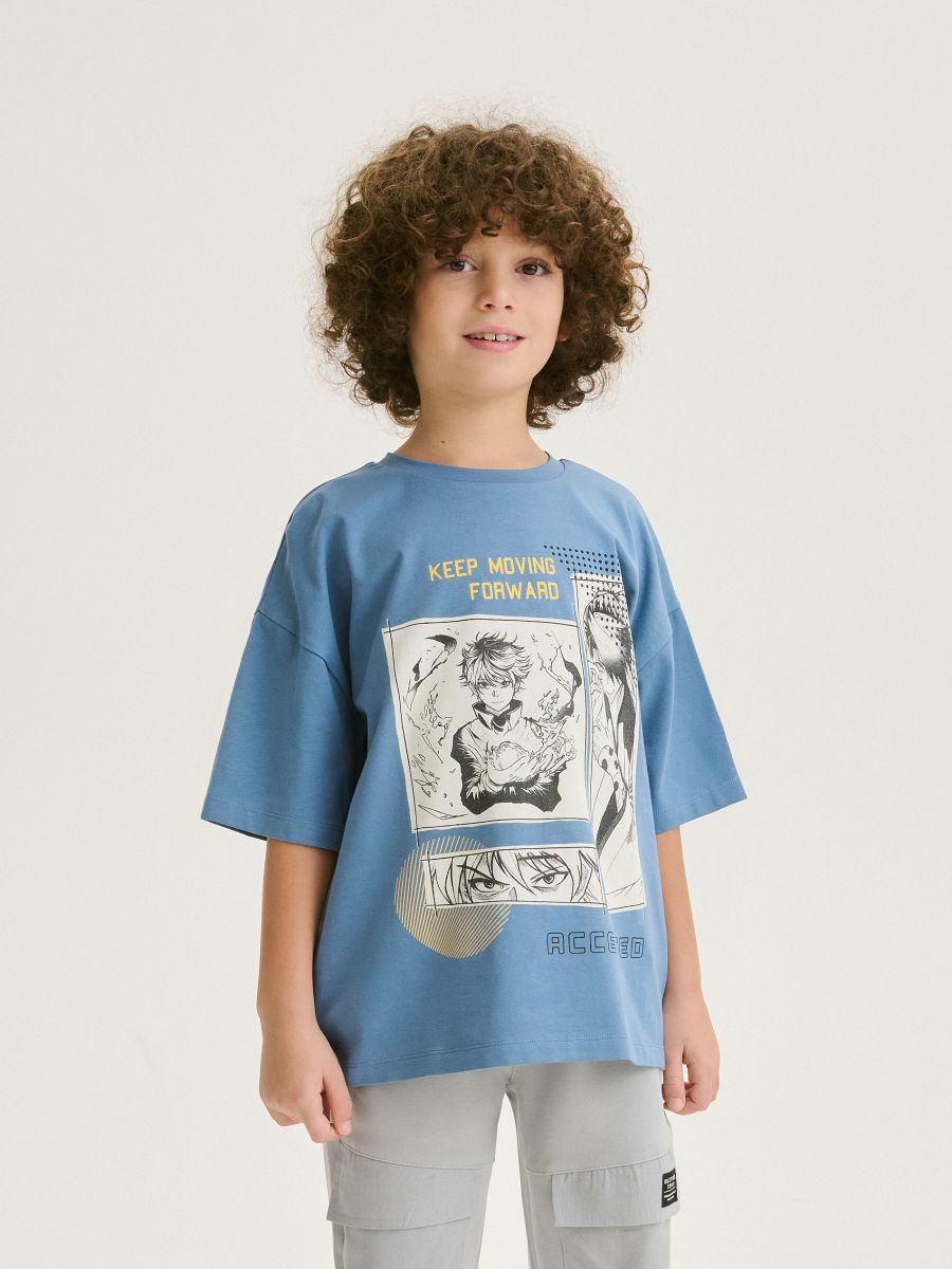 Baumwoll-T-Shirt mit Print - steel blue - RESERVED