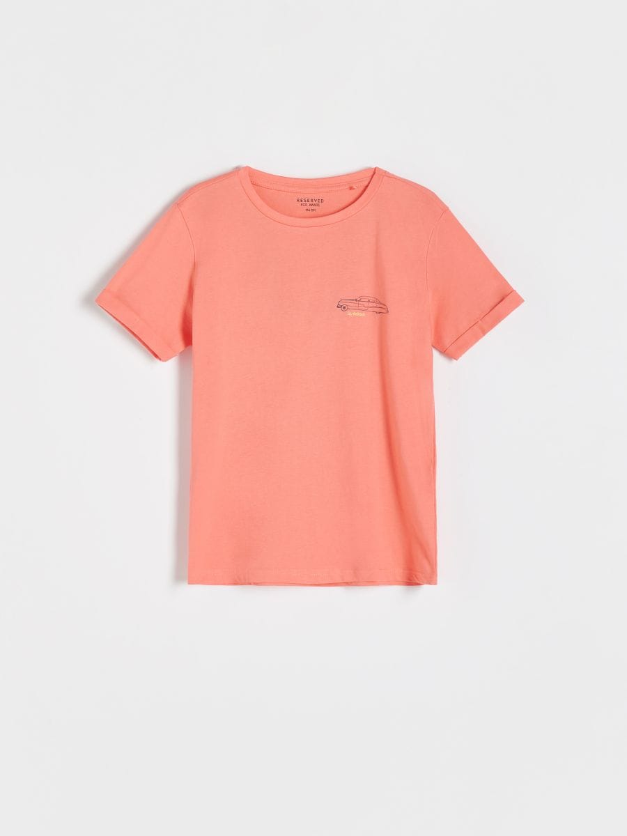 Baumwoll-T-Shirt mit Print Farbe - RESERVED 3717S-32X - koralle