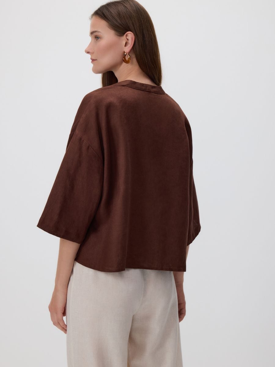 Leinenbluse mit Bindung - dunkelbraun - RESERVED - 3