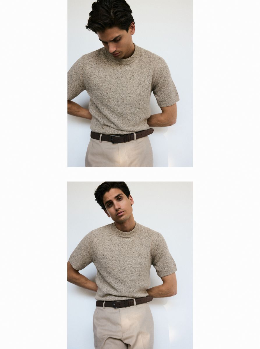 Strukturalny sweter z bawełną - beżowy - RESERVED
