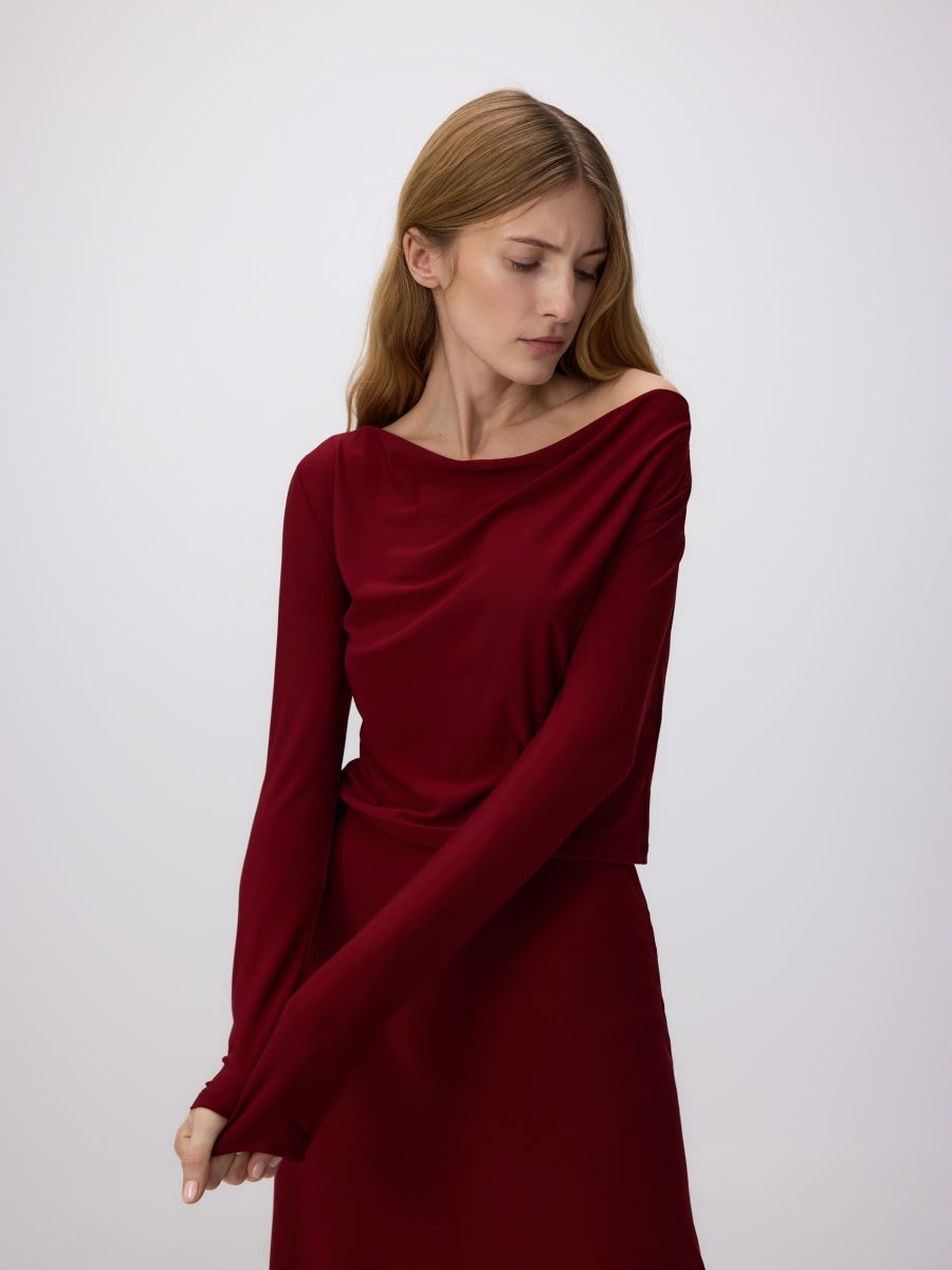 Top with drape neck - maroon - RESERVED