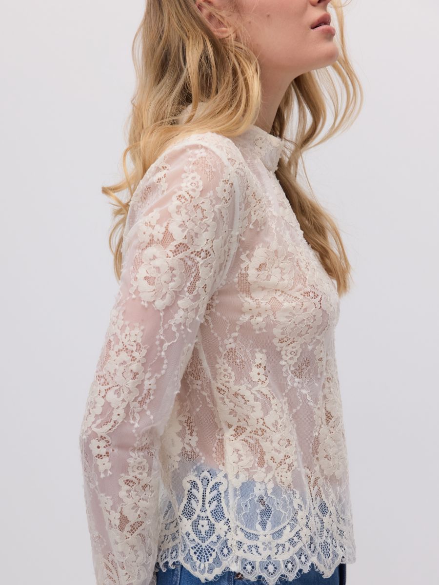 Lace blouse with standing collar - nude - RESERVED - 4