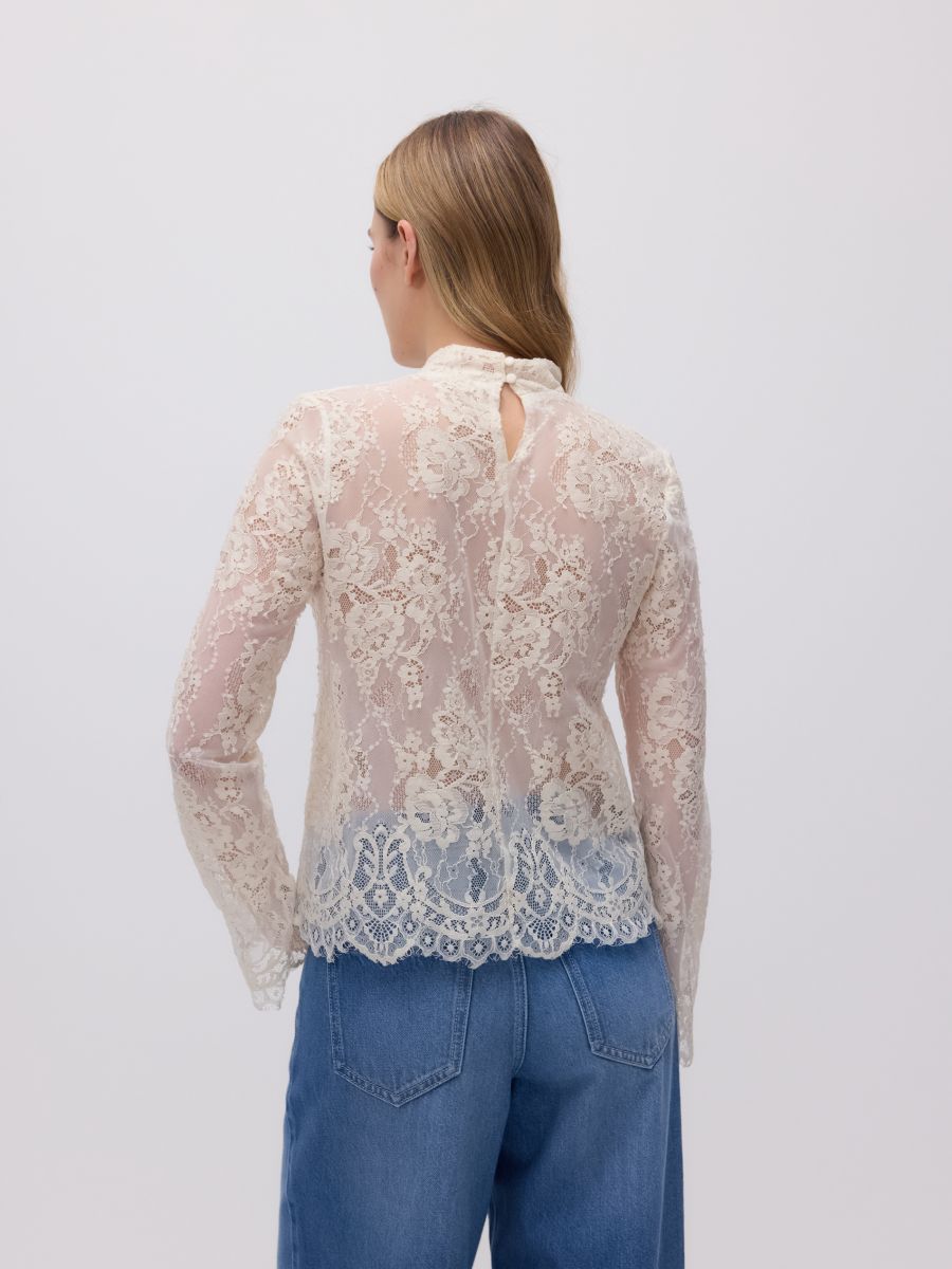 Lace blouse with standing collar - nude - RESERVED - 5